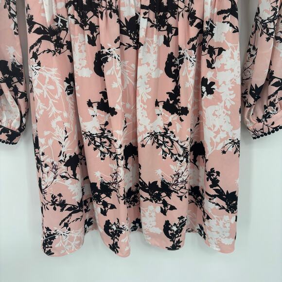 136. Sam Edelman Dress SZ 10 Pink Black Floral V-Neck Bishop Boho Romantic Flowy - Picture 5 of 12